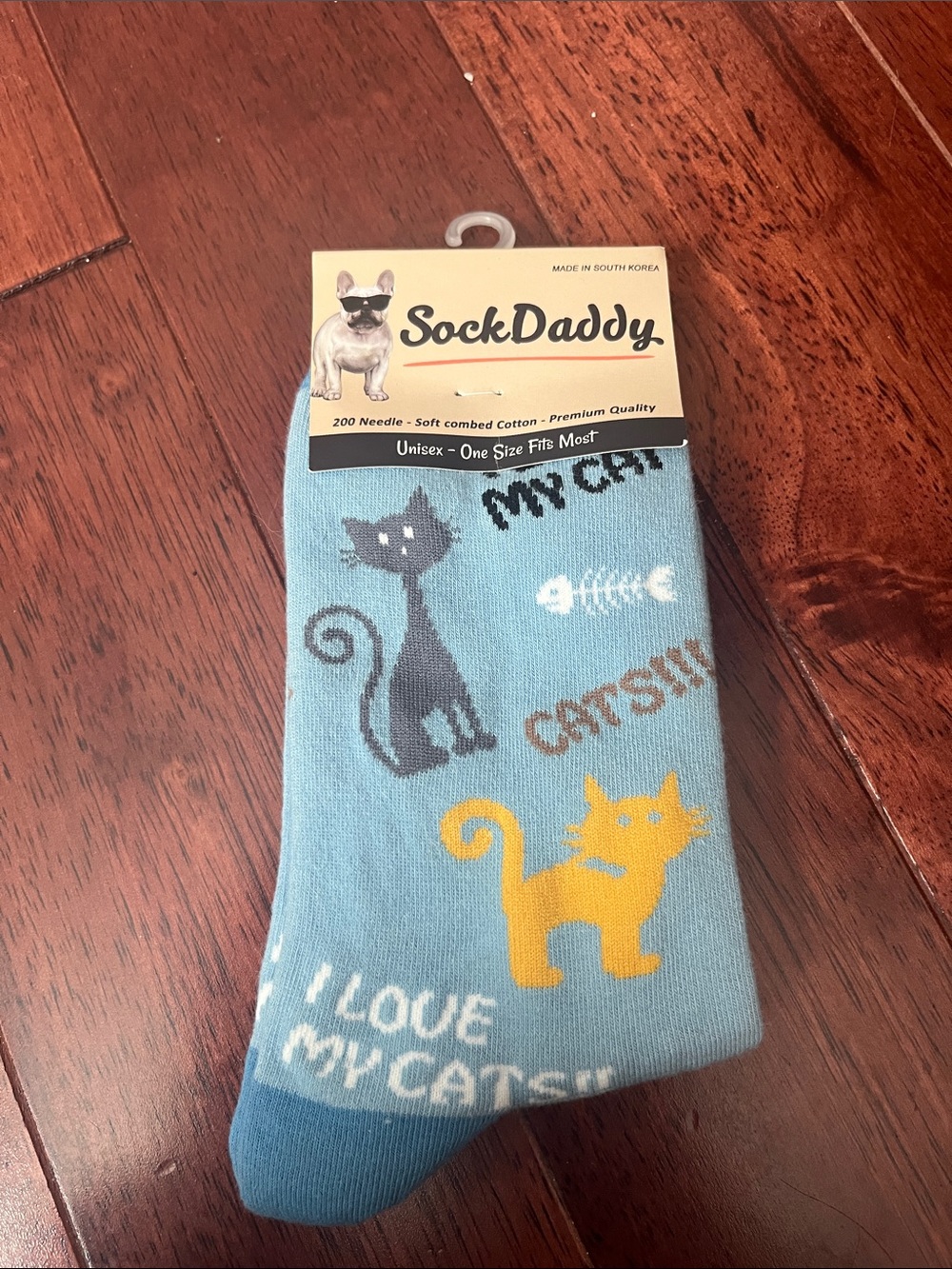 Women’s Light Blue Cat Print Socks